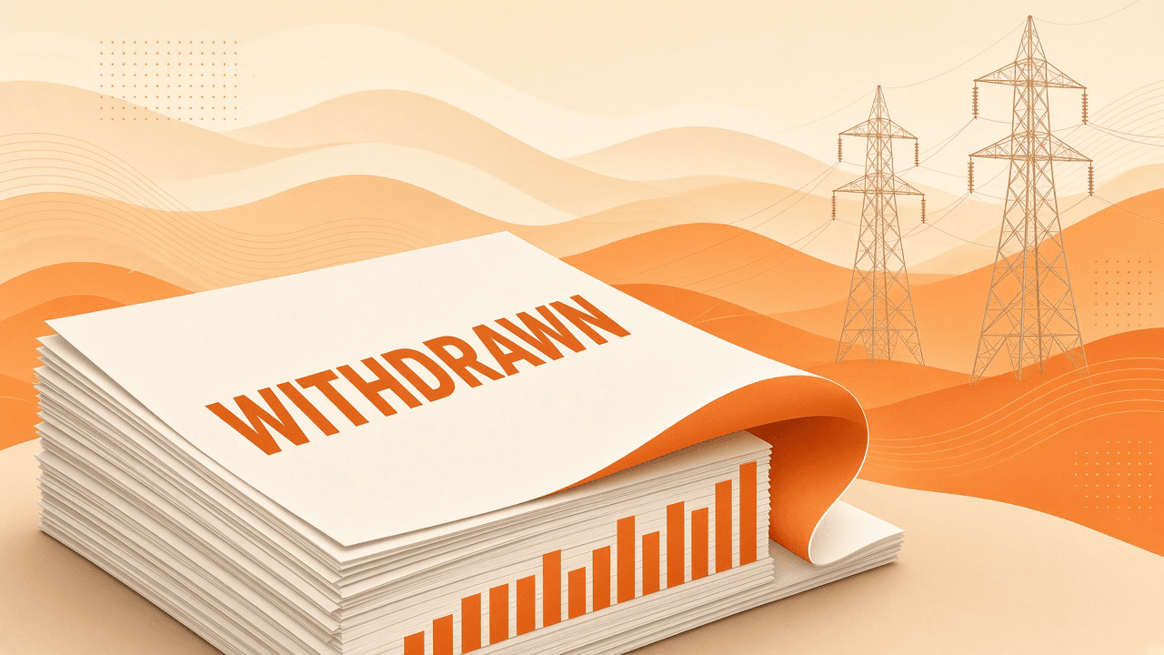 Withdrawn queue papers in front of transmission towers